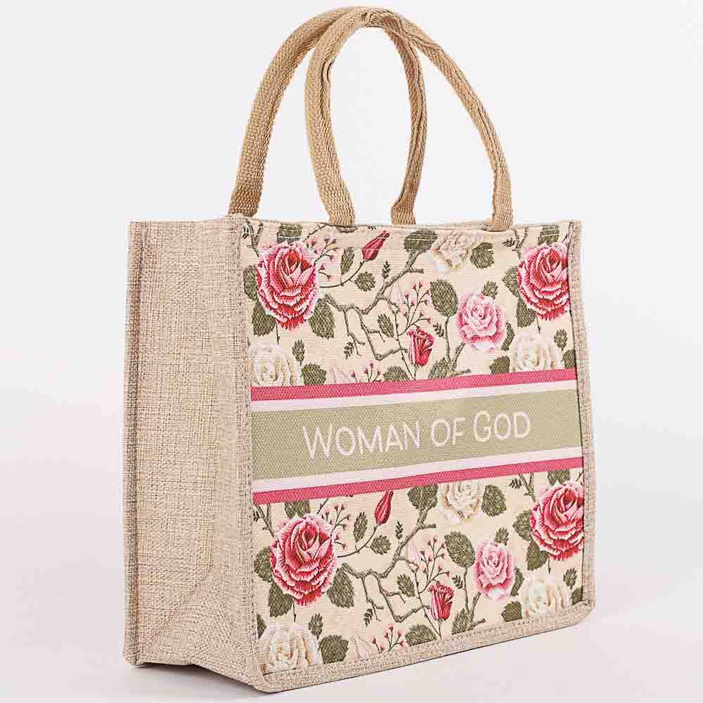 Woven Canvas Tote - Woman of God - Floral