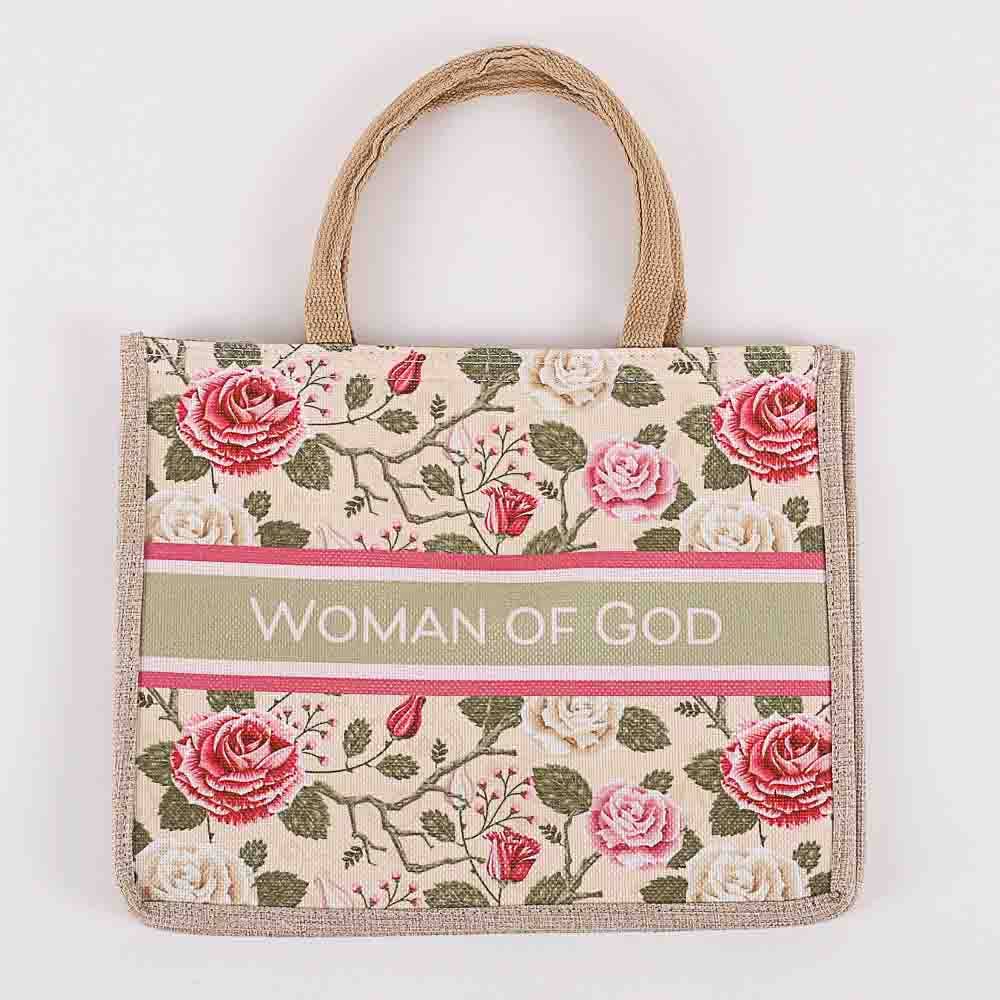 Woven Canvas Tote - Woman of God - Floral