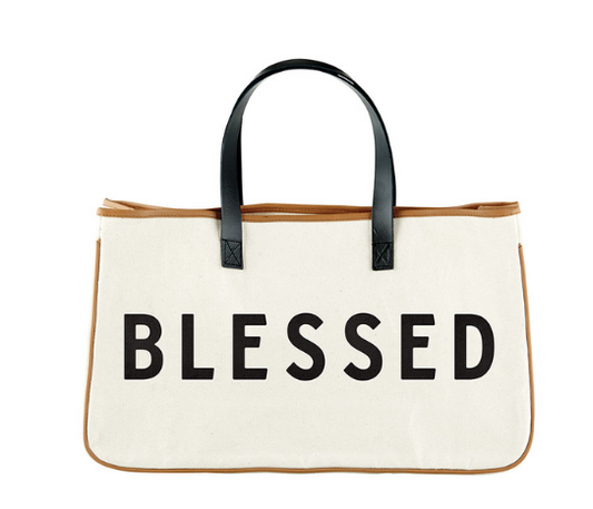 Blessed - Large Canvas Tote with Leather Handles